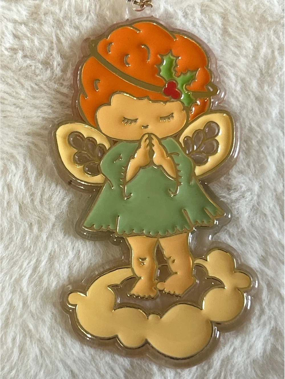 Vintage Style Acrylic Angel Ornament with Holly Decoration